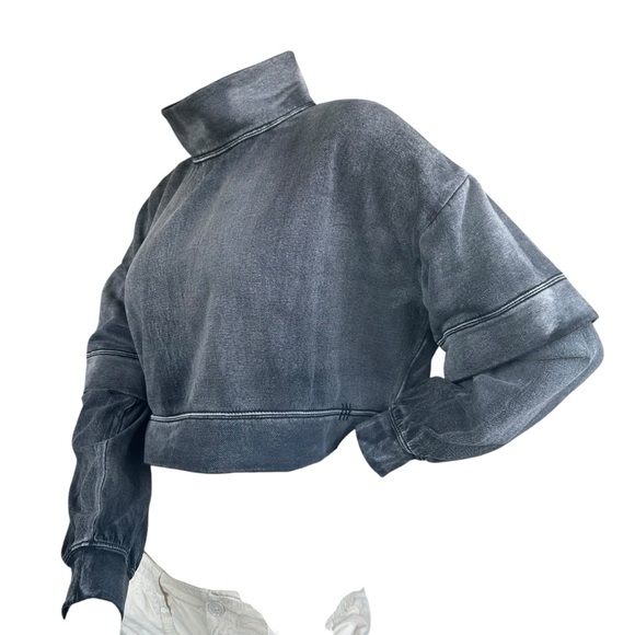 Urban Outfitters BDG Gray Burnout Drew Mockneck Layered Boxy Crop Top Size Small - Picture 6 of 8